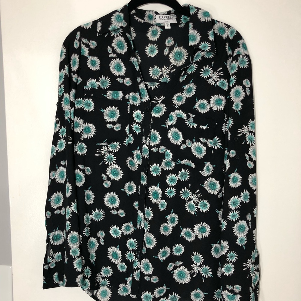 Express Portofino Floral Button Down Shirt